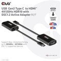 Club3D adaptér aktivní USB-C Gen2 na HDMI 4K120Hz HDR10 s DSC 1.2 (M/F), černá_207231693