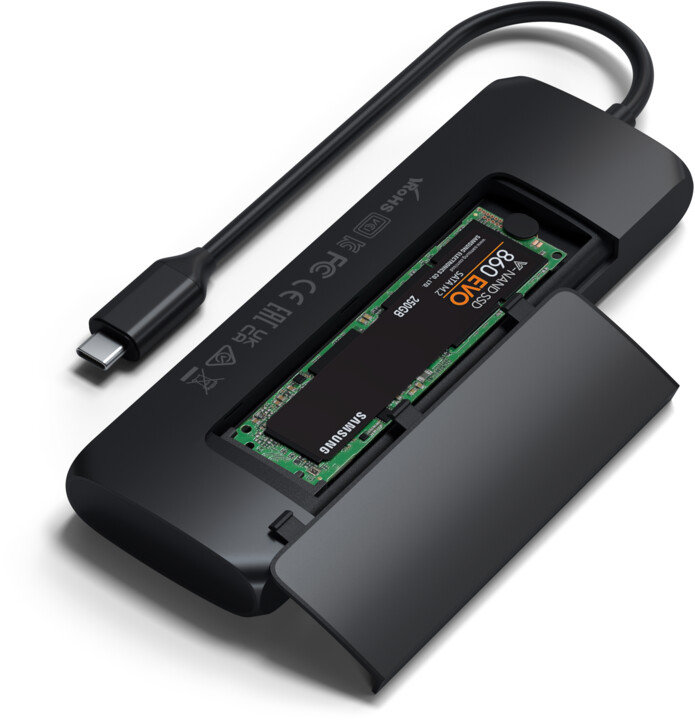 Satechi Aluminium USB-C Hybrid Multiport adapter, SSD Enclosure, HDMI 4K, 2 x USB-A 3.1 Gen 2, černá_627667526