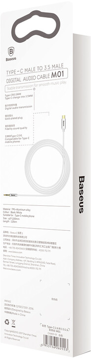 BASEUS kabel audio Yiven Series, USB-C - Jack 3.5mm, M/M, 1.2m, stříbrná_1299544186
