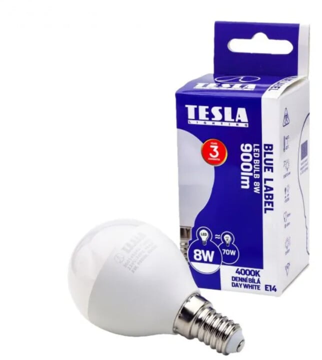 Tesla LED žárovka miniglobe BULB, E14, 8W, 4000K, denní bílá_1898100501