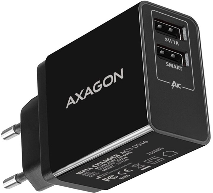 AXAGON ACU-DS16 SMART nabíječka do sítě, 2x USB výstup 5V/2.2A + 5V/1A, 16W_395388867