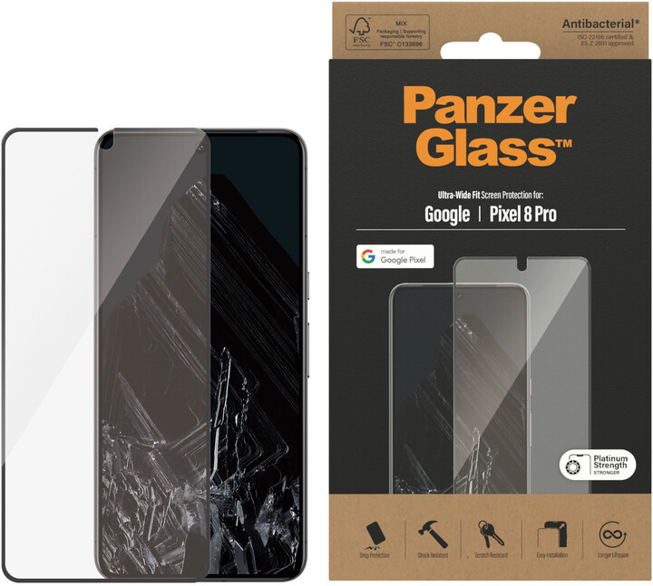 PanzerGlass ochranné sklo pro Google Pixel 8 Pro s aplikátorem, Ultra-Wide Fit_694174857