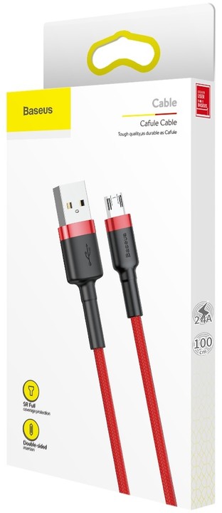 Baseus odolný nylonový kabel USB Micro 2.4A 1M, červená + červená_534931765