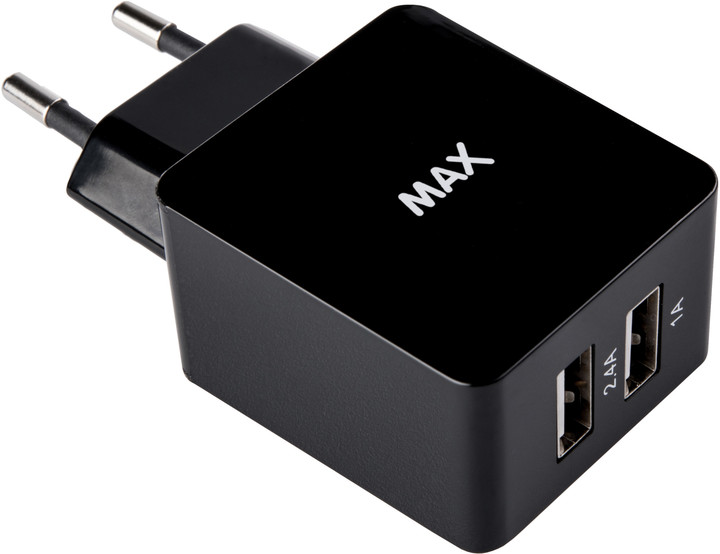 MAX MWC1200B USB 230V nabíječka 2 x USB 1 + 2,4 A, černá