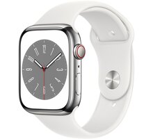 Apple Watch Series 8, Cellular, 45mm, Silver Stainless Steel, White Sport Band_619306971