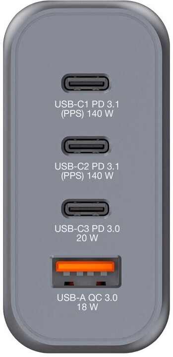 Verbatim cestovní adaptér GNC-140, GaN, 2xUSB-C PD 140W, USB-C PD 20W, USB-A QC_1622378033