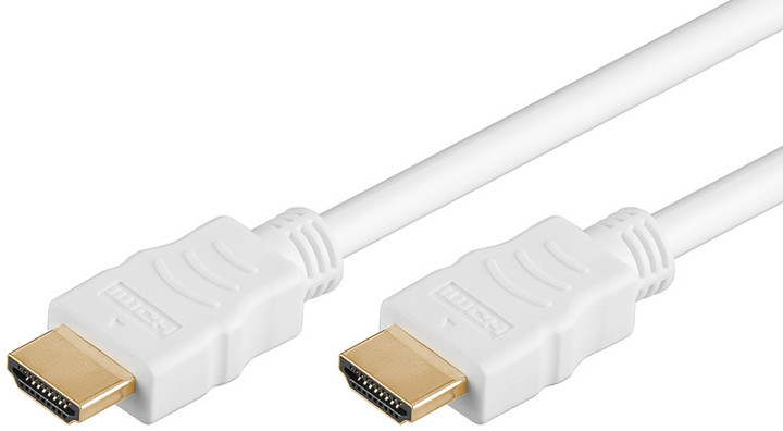 PremiumCord HDMI High Speed + Ethernet kabel, white, zlacené konektory, 2m