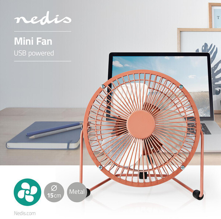 NEDIS stolní USB ventilátor, 15cm, 3W, 1 rychlost, růžová_121758957