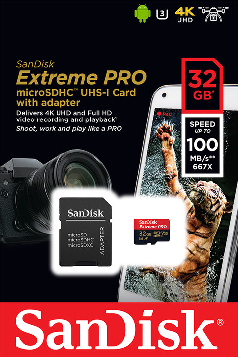 SanDisk Micro SDHC Extreme Pro 32GB 100MB/s A1 UHS-I U3 V30 + SD adaptér_361608016