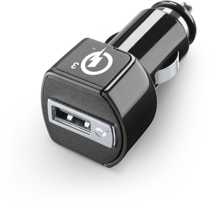 CellularLine nabíjecí set USB autonabíječky a USB-C kabelu Qualcomm® Quick Charge™ 3.0, 18W, černá