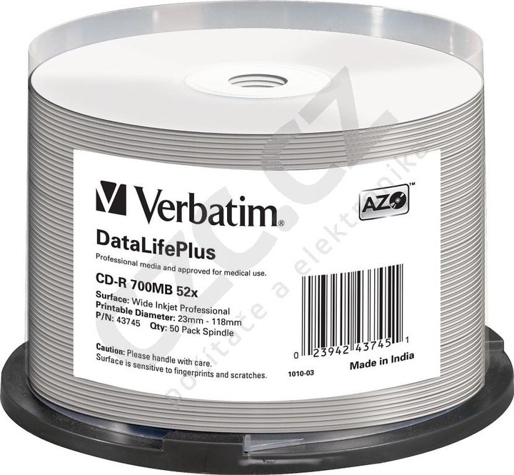 Verbatim 52x 700MB, White Wide Printable Surface No ID, Spindle 50ks (43745)_178041076