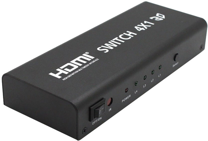 PremiumCord HDMI switch 5:1 kovový s dálkovým ovladačem a napájecím adaptérem
