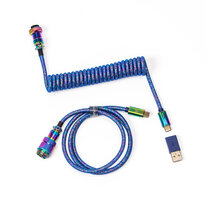 Keychron Premium Coiled Aviator Cable, USB-C/USB-A, 1,08m, modrý/duhový_2142877299