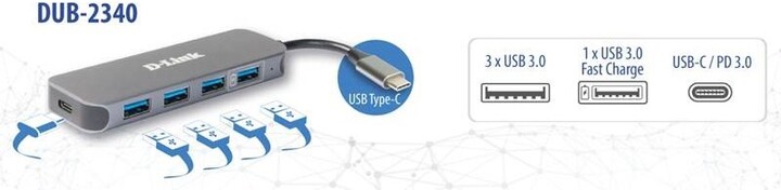 D-Link DUB-2340, USB-C Hub, 3x USB 3.0, USB-C, USB 3.0 s BC 1.2_973165271