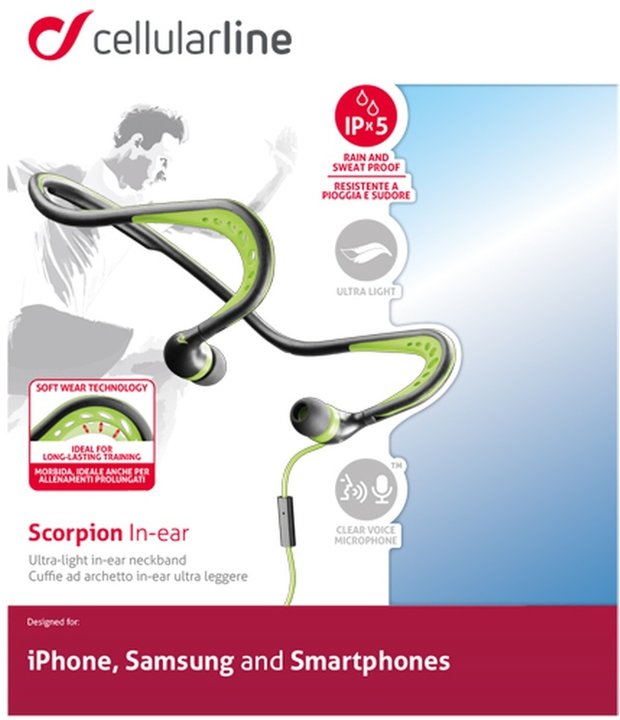 CellularLine Scorpion sportovní ergonomická sluchátka, černo-zelená_585487306