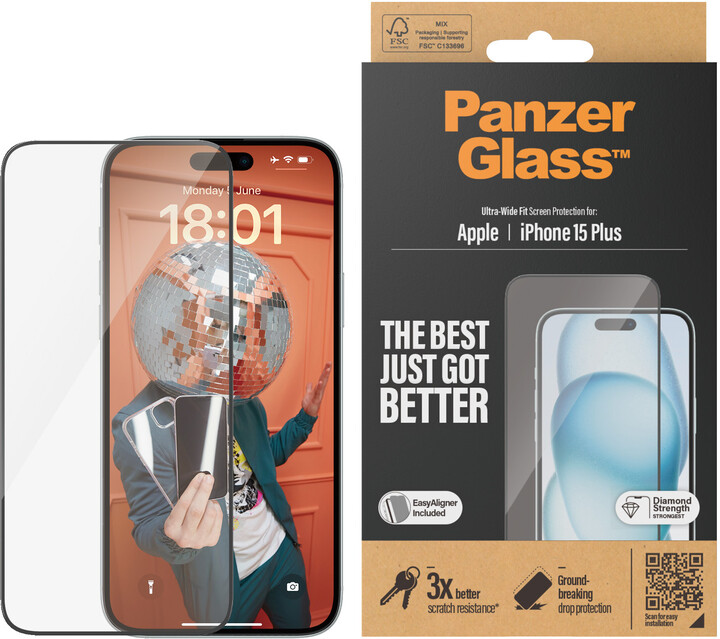 PanzerGlass ochranné sklo pro Apple iPhone 15 Plus, Ultra-Wide Fit_590026753