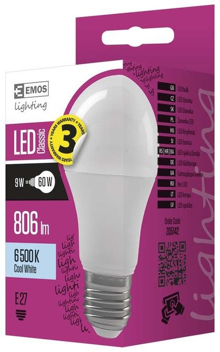 Emos LED žárovka Classic A60 9W E27, studená bílá_1944990783