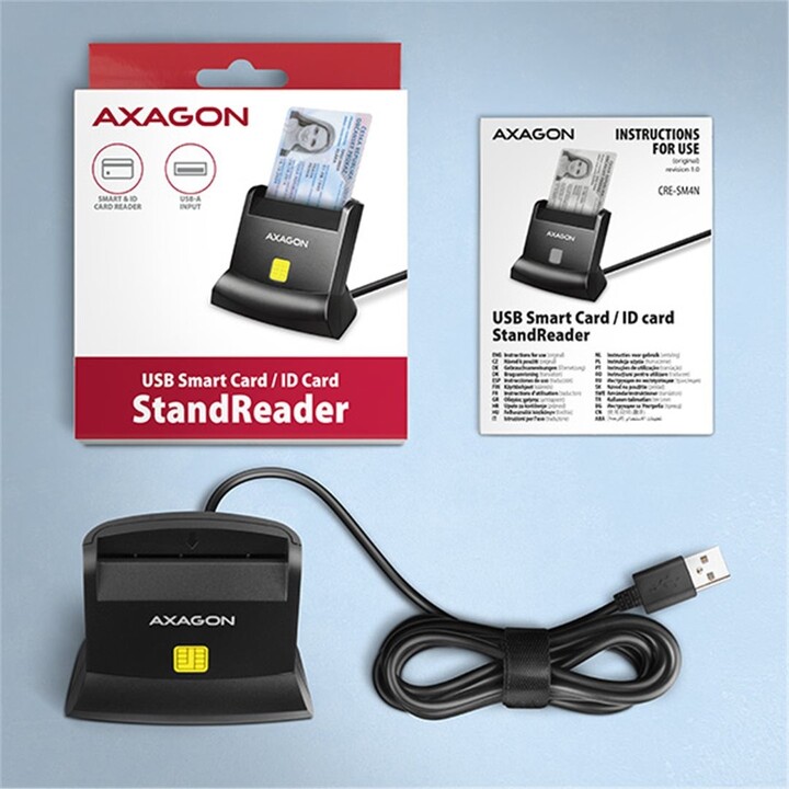 AXAGON CRE-SM4N, USB-A StandReader čtečka kontaktních karet Smart card (eObčanka), kabel 1.3m_296764804