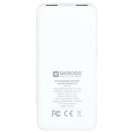 SKROSS powerbanka Reload 20, 20000mAh, 2x 2A výstup, microUSB kabel, bílá_1010839594
