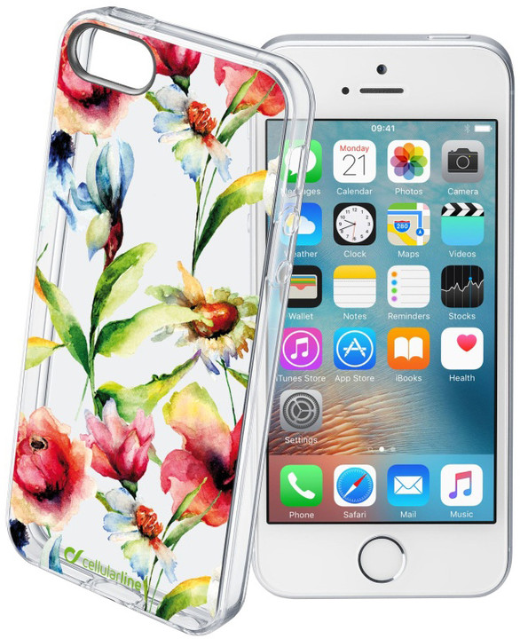 CellularLine STYLE Průhledné gelové pouzdro pro iPhone 5/5S/SE, motiv FLOWERS_1578065323
