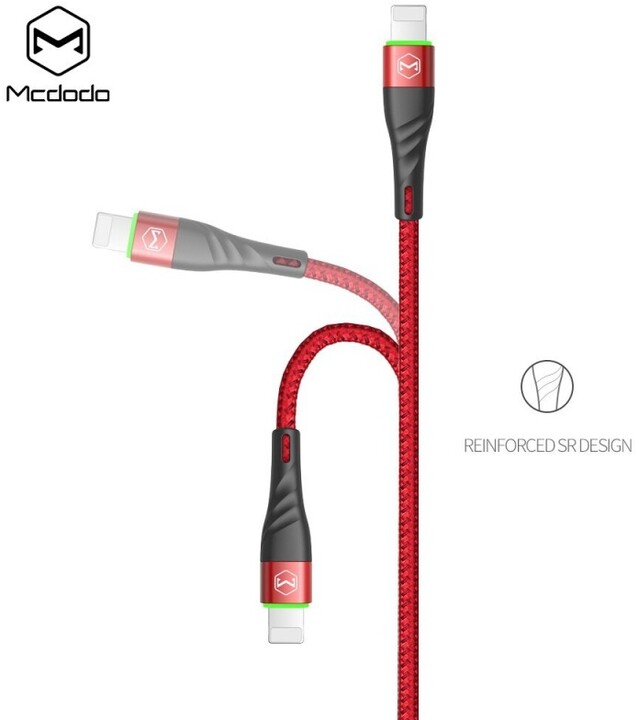 Mcdodo Peacock Lightning datový kabel s LED 1.2m, červená_819660234