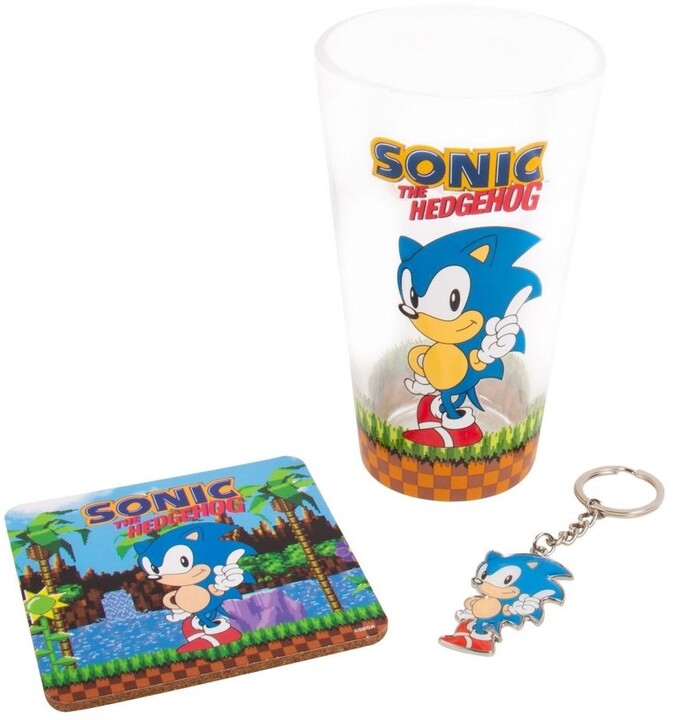 Dárkový set Fizz Creation - Sonic, klíčenka, sklenice (480 ml), podtácky_138415273