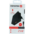 SWISSTEN síťový adaptér s technologií Super Fast Charging, 25W, černá + USB-C, M/M, 1.2m, černá_58176590