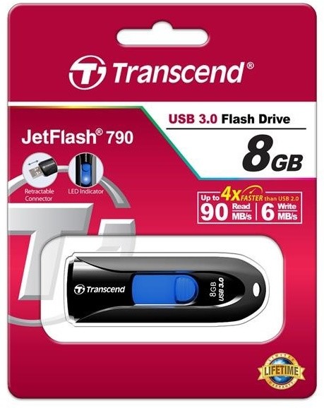 Transcend JetFlash 790 8GB, černo-modrá_1891048436