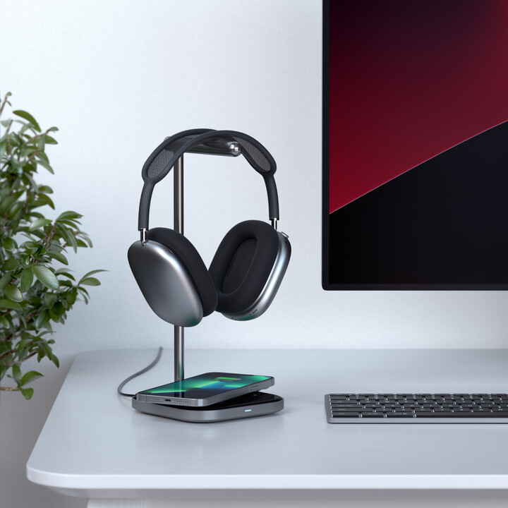 Satechi 2-IN-1 Headphone Stand with Wireless Charger USB-C, šedá_384088703