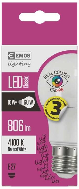 Emos LED žárovka Classic A60 10W E27, neutrální bílá_309586786