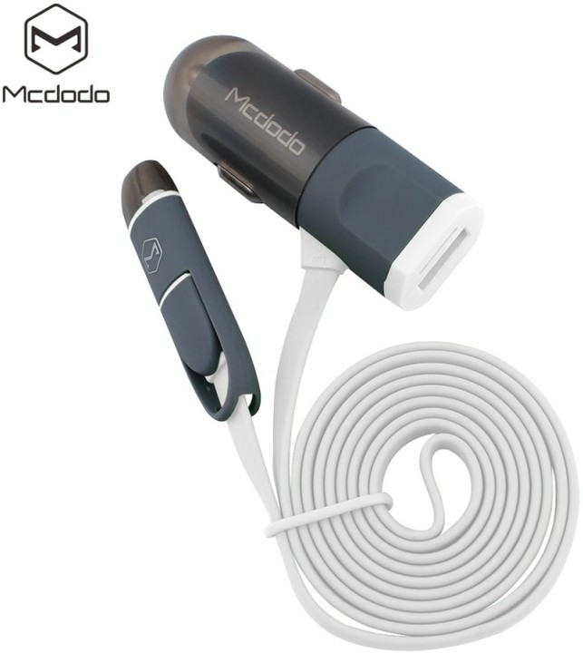 Mcdodo 3-in-1 nabíječka do auta s USB-C/microUSB/Lightning, 1,2m, bílá_627482680