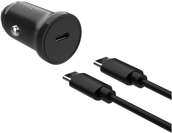 FIXED autonabíječka, USB-C, PD, 20W, černá + kabel USB-C, 1m_2050956131
