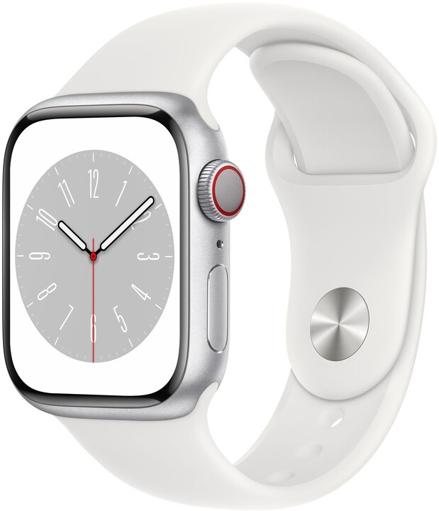 Apple Watch Series 8, Cellular, 41mm, Silver, White Sport Band_984395389