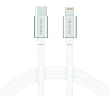 SWISSTEN textilní datový kabel USB-C - Lightning, 1,2m, stříbrný