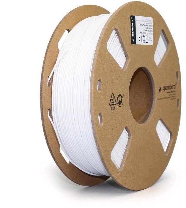 Gembird tisková struna (filament), PLA MATTE, 1,75mm, 1kg, bílá_2057076139