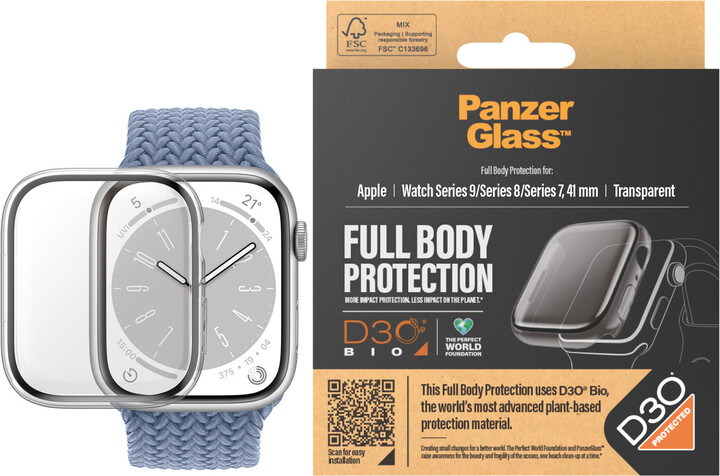PanzerGlass ochranný kryt s D30 pro Apple Watch Series 9/8/7 41mm, čirá_1235271028