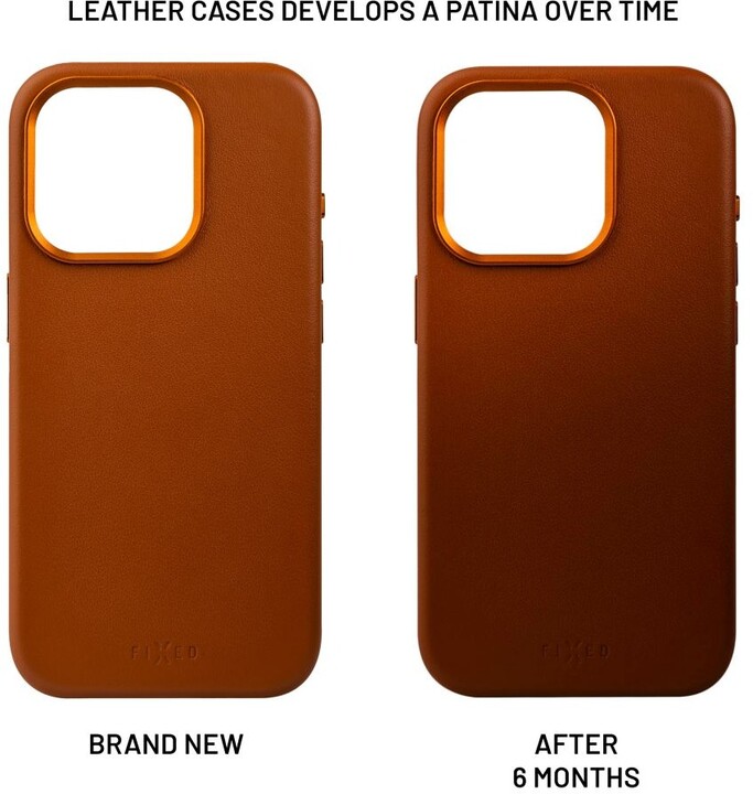 FIXED kožený zadní kryt MagLeather s podporou Magsafe pro Apple iPhone 12/12 Pro, hnědá_1956545509