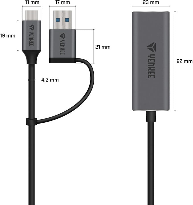 YENKEE adaptér YTC 013 USB-C - RJ-45 Ethernet