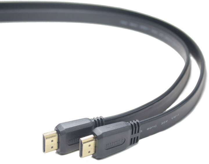 PremiumCord kabel HDMI, M/M, High Speed + Ethernet, plochý, zlacené konektory, 5m, černá