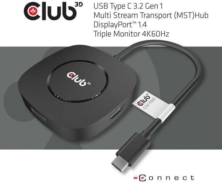 Club3D video hub MST, USB-C - 3x DisplayPort_846075549