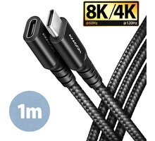 AXAGON kabel prodlužovací USB-C(M) - USB-C(F), USB 20Gbps, PD 240W 5A, 8K HD, ALU, oplet, 1m, černá_565402553