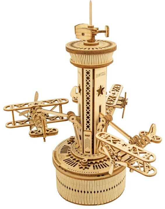 Stavebnice RoboTime Řídící věž s letadly, hrací skříňka, dřevěná_2107187968