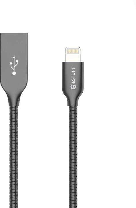 eSTUFF kovový datový kabel Lightning, MFI, 0.5m, šedá_1610853947