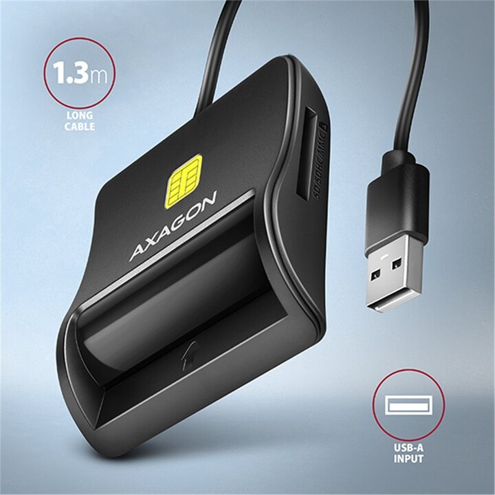 AXAGON CRE-SM3SD, USB-A FlatReader 4-slot čtečka Smart card (eObčanka) + SD/microSD/SIM, kabel 1.3 m_1077921640