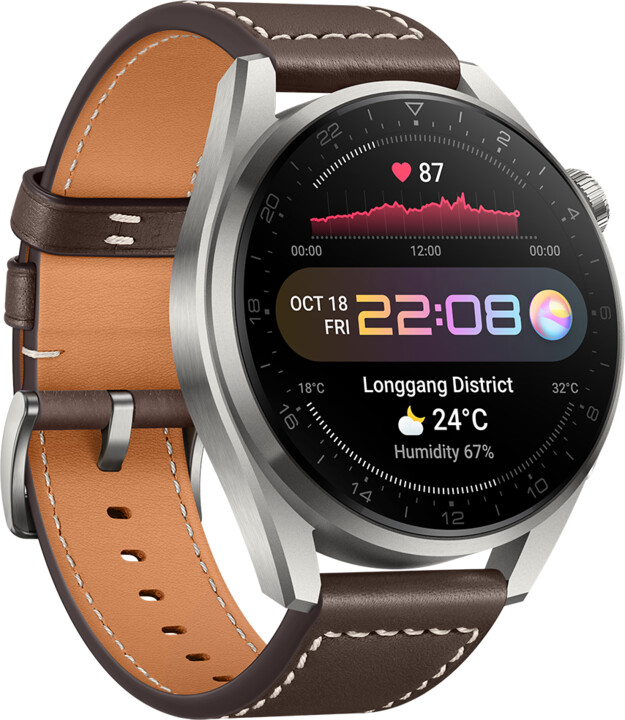 Huawei Watch 3 Pro, Titanium Gray, Dark Brown Leather