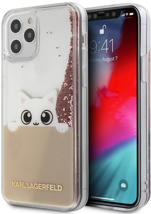 KARL LAGERFELD ochranný kryt Liquid Glitter Peek a Boo pro iPhone 12/ 12 Pro (6.1&quot;), růžová_1062442635