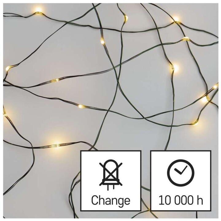 Emos LED vánoční nano řetěz zelený, 7,5 m, venkovní i vnitřní, teplá bílá, časovač_332228630
