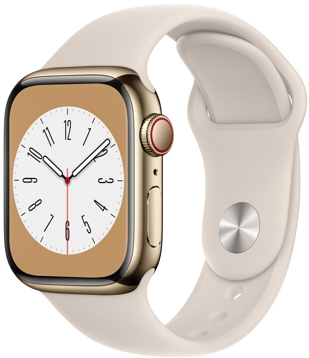 Apple Watch Series 8, Cellular, 41mm, Gold Stainless Steel, Starlight Sport Band_844309483