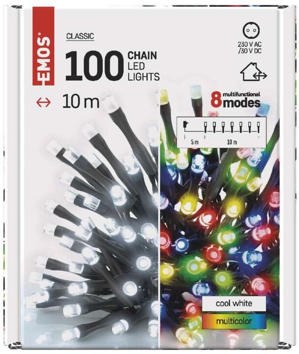Emos LED vánoční řetěz 2v1, 10 m, venkovní i vnitřní, studená bílá/multicolor, programy_1106801567