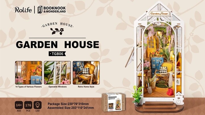 Stavebnice RoboTime - Garden House, zarážka na knihy, dřevěná, LED_1979157146